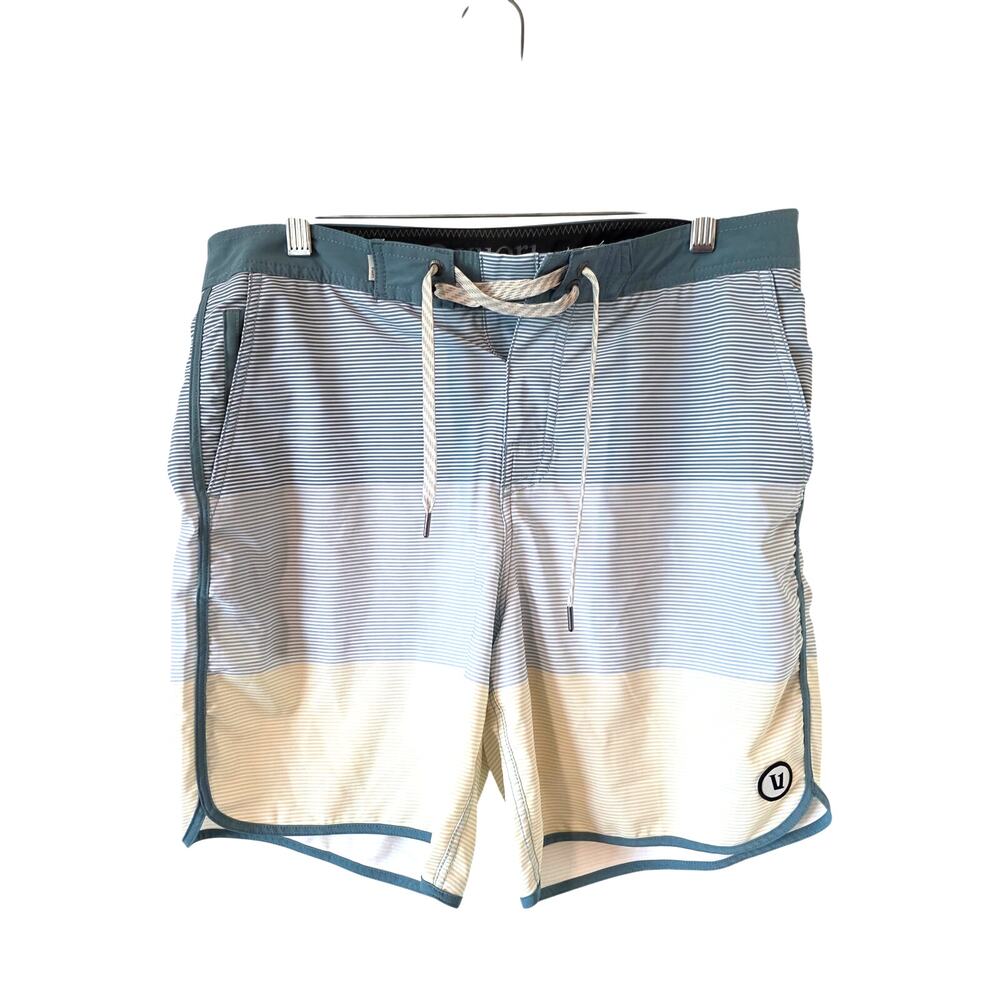 Vuori Mens Cruise Swim Boardshorts Size 32 Green Gray Yellow Beach